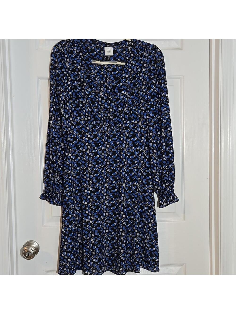 CAbi Blue Floral Long Sleeve Dress Size Small - Picture 3 of 6
